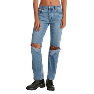 MADDEN GIRL Love 90’s fit ripped high rise wide leg blue denim jeans size 30